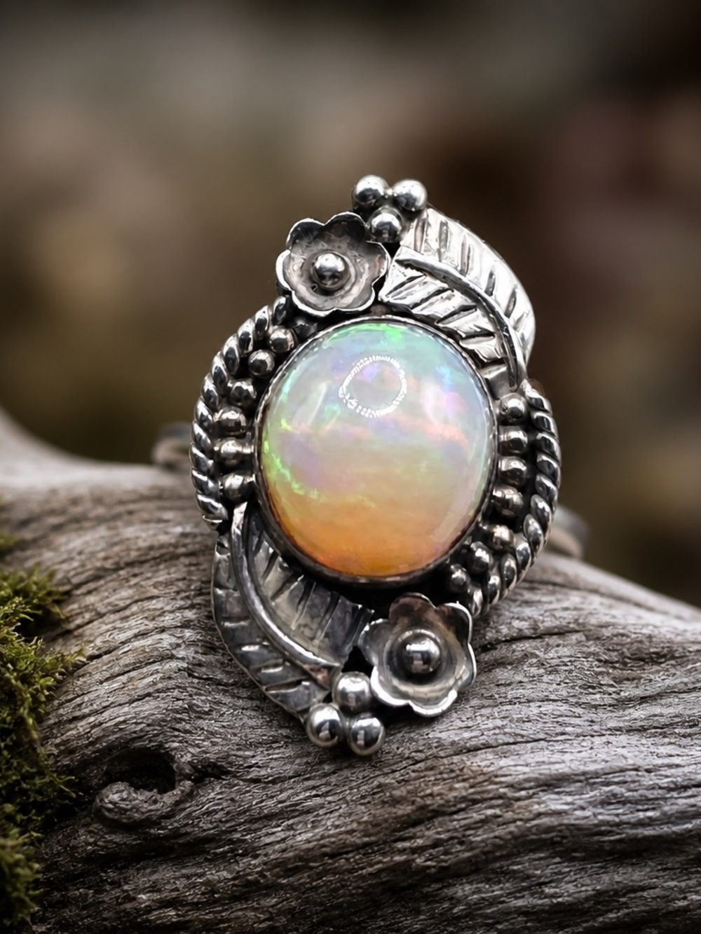 Size 6 Ethiopian Opal 925 Sterling Silver Ring